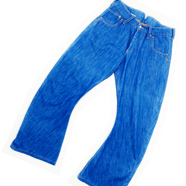 John Galliano blue denim curved leg jeans