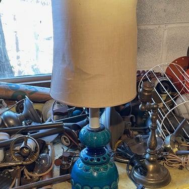 Old Bitossi Table Lamp with Worn Shade Vintage Mid-Century Italian Pottery 