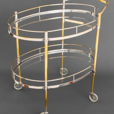 Art Deco Silver Plate Glass Top Oval Bar Cart