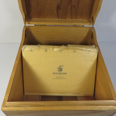 Vintage Wood Large Card Catalog Box with Shaw Walker Vintage Alphabet Divider Cards 