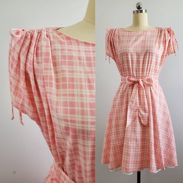 80s Does 50s Cotton Day Dress with Crinoline - 80s Dress - 80s Women's Vintage Size 
