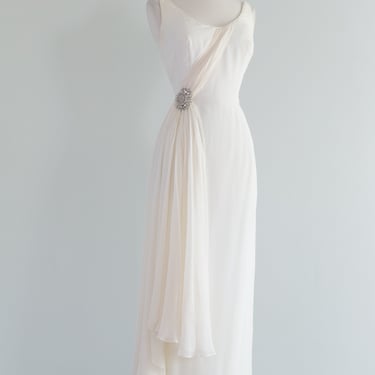 1950's Hollywood Glamour Gown in Ivory With Chiffon Sash / Waist 28"