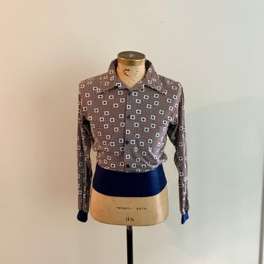 Kennington California vintage 1970s mod shirt with wide knit waistband- Size S (marked L-probably youth size) 