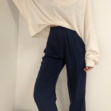 Vintage Navy Silk Easy Pants