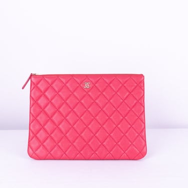 Caviar Leather Quilted Clutch | Pink