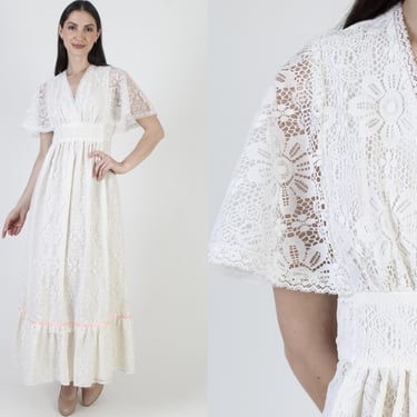 Zum Zum Boho Wedding Dress, White Floral Sundress, Vintage 70s Prairie Maxi 