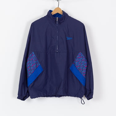 90s Reebok Windbreaker Jacket - Men's Medium | Vintage Blue Zip Up Streetwear Track Jacket 