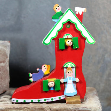 Vintage Mother Hubbard Lives in a Shoe Christmas Decoration | Vintage Christmas Ornaments | Vintage Wooden Ornaments 
