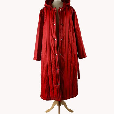 Aite Oy 1970s Red Long Puffer Coat - Finnish Vintage - Size M 