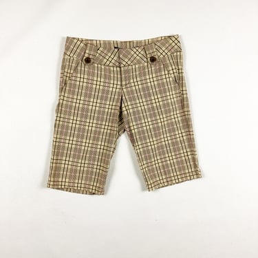 Y2K LEI Brown and Pink Plaid Long Shorts / Bermudas / Cuffed / Medium / Low Rise / 00s / SATC / Euro / M / Low Rise / Fall / Streetwear / 