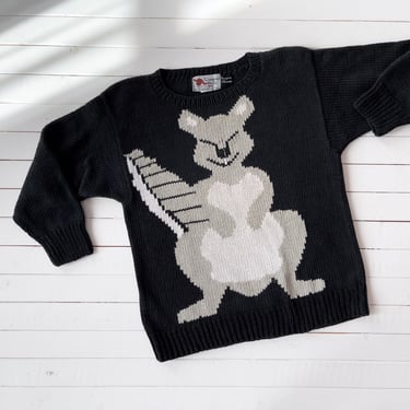 cute cottagecore sweater | 80s 90s vintage Chompas del Peru squirrel novelty black streetwear intarsia sweater 