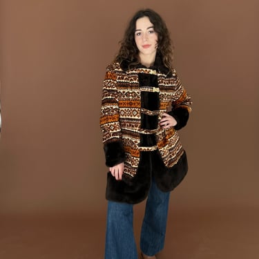 60s Tapestry and Faux Fur Coat