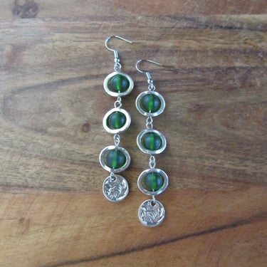 Long green earrings, bohemian earrings, beach earrings, frosted glass earrings, geometric earrings 