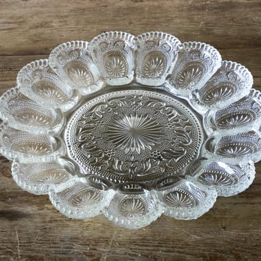 Glass Deviled Egg Plate, Vintage Clear Cut Glass Relish & Egg Tray 