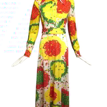 DON LUIS-1970s Multi Color Floral Knit Maxi Dress, Size 6