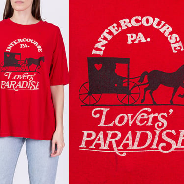 70s 80s "Lovers' Paradise" Intercourse PA T Shirt - Men's Large, Women's XL | Vintage Pennsylvania Funny Red Graphic Tourist Tee 