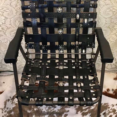 OOAK Leather Tooled Western Belt Folding Lawn Chair 