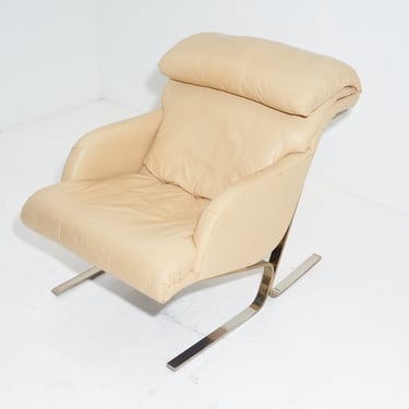Leather Lounge Chair on Brass Base, 1980s 