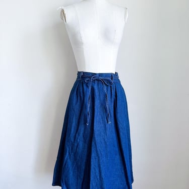 Vintage 1970s Dark Wash Denim Wrap Skirt / S 