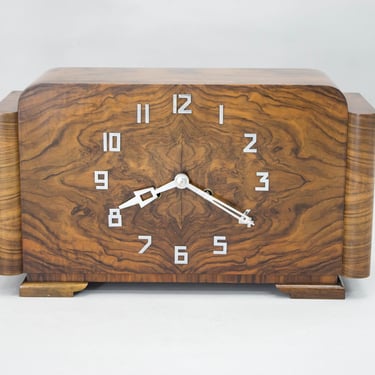 Art Deco Walnut Mantel Clock Mauthe, Germany, 1930s 