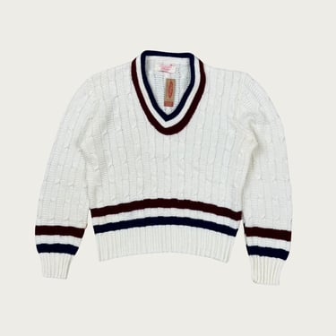 Varsity Cable Knit V-Neck Sweater