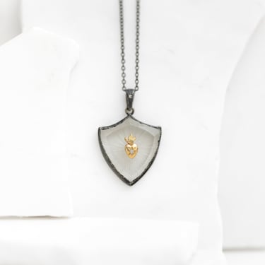 14k Gold, Diamond, Quartz and Oxidized Sterling Silver Sacred Heart "Eternal Love" Round Amulet Necklace