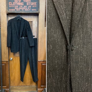 Vintage 1950’s Jet Black Fleck Wool Rockabilly Suit Sportcoat Jacket & Pants, Patch Pocket, Atomic Fleck, Rockabilly Suit, Rock n Roll, 