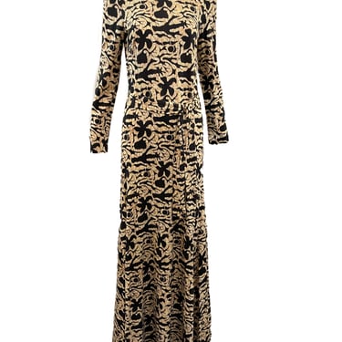 DVF Brown and Tan Graphic Print Jersey Maxi Dress