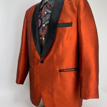 1950's Iridescent Tuxedo Jacket - Shawl Collar - Vivid Rusty Orange SILK - Satin Lining - Men's Size Large to XL 