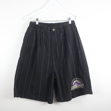 vintage COLORADO ROCKIES pinstriped 1990s black and purple SHORTS long board shorts -- size large 