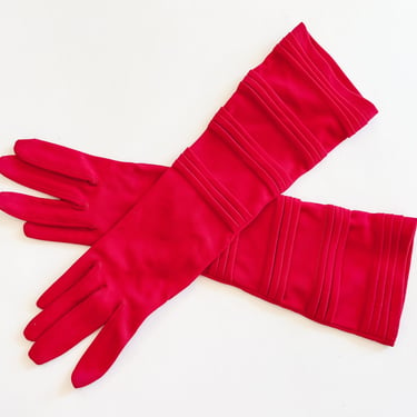 1950s Red Vintage Gloves | 50s Red Long Gloves | Red Evening Gloves | Size 6 