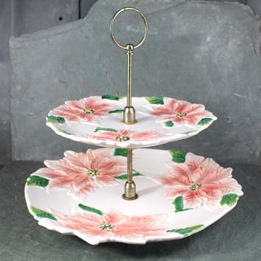 Vintage Poinsettia Tiered Serving Dish | 1950s Christmas Poinsettia Dish | Bixley Shop 