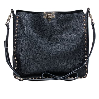 Valentino - Black Pebbled Leather &quot;Rockstud&quot; Crossbody Bag