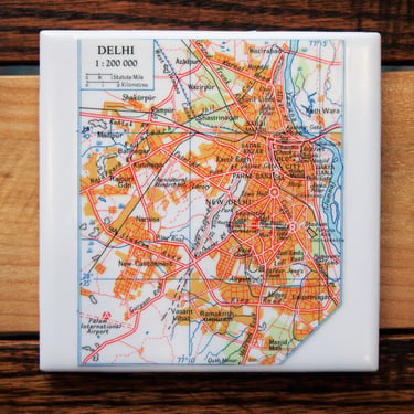 1985 Delhi India Map Coaster. Delhi Map. Vintage India Gift. Asia Travel Décor. Indian Gift. City Map Gift. South Asia Map. New Delhi. 
