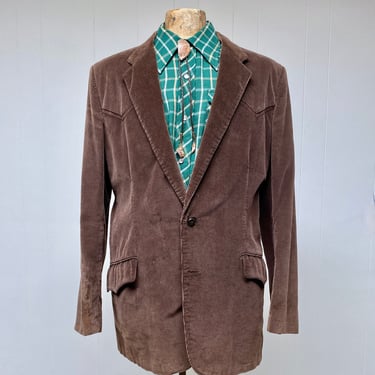 Vintage Men's 1980s LEE Brown Corduroy Western Blazer, 80s Chocolate Cowboy Sport Coat 46 Long, VFG 
