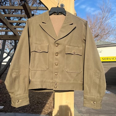 Med, Vintage 1930s 1940s Ike Style Wool Gabardine Jacket, Cropped Jacket, 