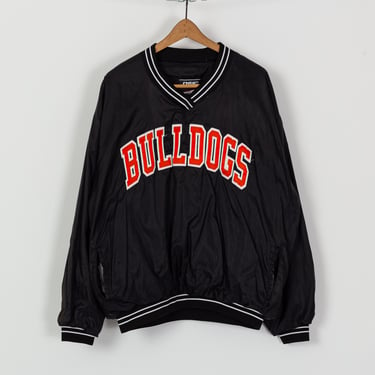 90s Bulldogs Windbreaker Sweatshirt - Men's XL | Vintage Black Orange Football Team Pullover Jacket 