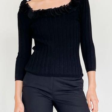 Silk Pleated Ribbed Knit Top (XS-S)