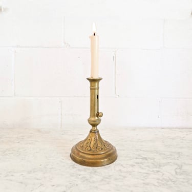 antique french ornate push up brass candlestick