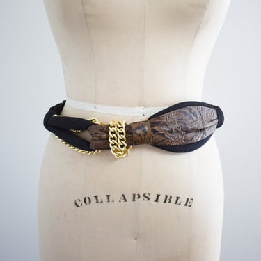 1980s Rhea Puffy Fabric and Chain Belt 