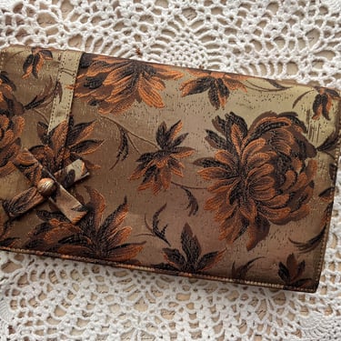 copper chrysanthemum clutch 60s metallic floral handbag 