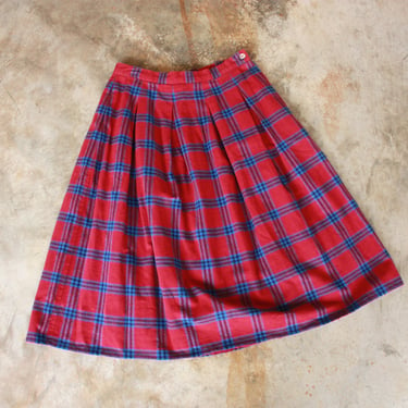 80s 90s LL Bean Cotton Flannel Skirt Red and Blue Plaid Size M 