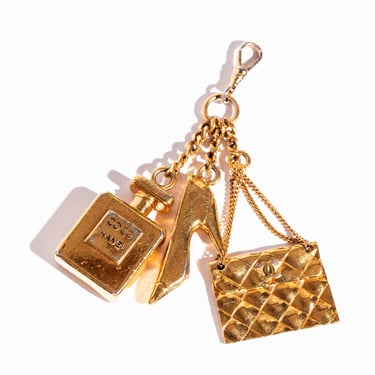 CHANEL 1994-1996 Gold Bag Charm w/ Heel, Briefcase, and Perfume Bottle