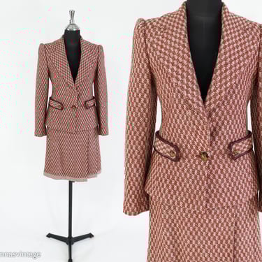 1980s Brown Wool Suit | 60s-like  Brown Check Tweed Wool Suit | Luca Luca | Small 