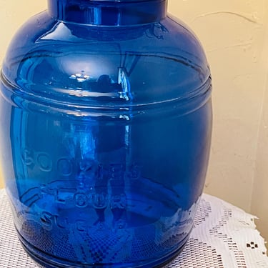 Cobalt Blue *Cracker Barrel Style* Glass Canister Jar 4 Qt Cookies Flour Sugar- Chip Free 