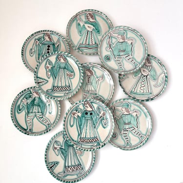 Vintage Majolica Italian Deruta Plates Blue and White 