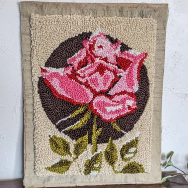 Vintage Hand Crafted Rose Latch Hook Art (unframed) 