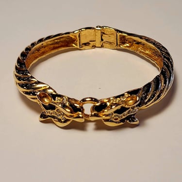Vintage 1980s clamper hinged bracelet leopard panther cheetah mouth ring closure 