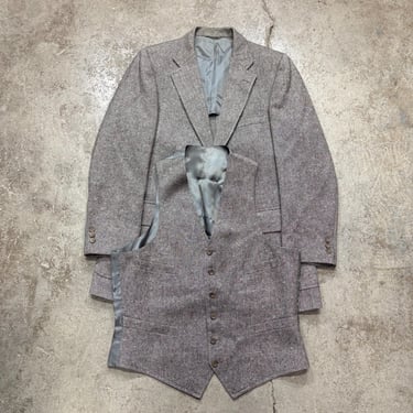 Vintage 1970s Ralph Lauren Red Speckled Gray Herringbone Wool Sport Coat, Vest 