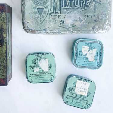 Small Antique Tins Set of 3 Typewriter Ribbon Square Tins Metal Tin Industrial Green Small Storage Box Box with Lid Crafts Beads Jewelry 